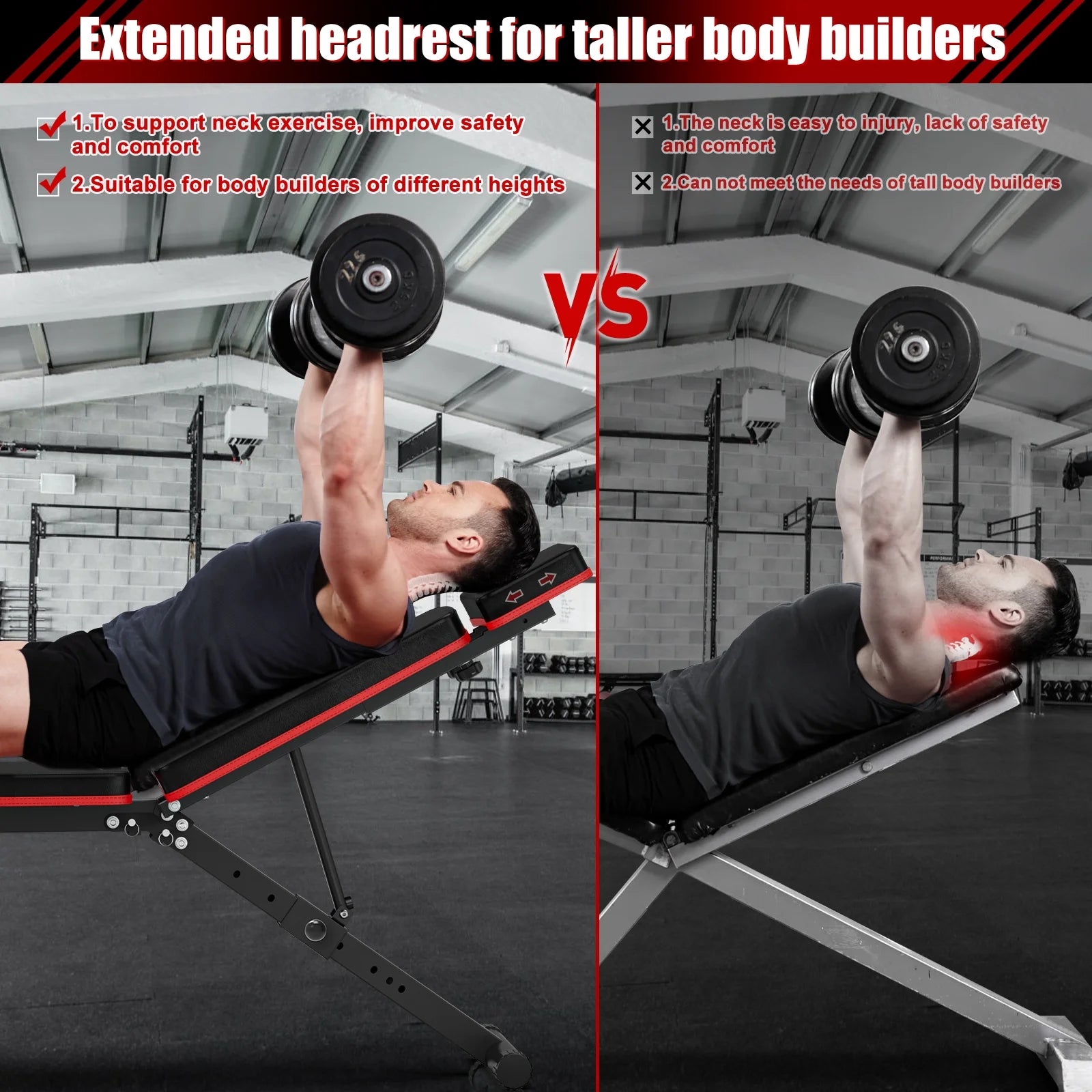 7 Positions Adjustable Weight Bench with Extended Headrest and Leg Extension,Foldable Workout Bench Weight Bench Press for Full Body Strength Training,Maximum Weight 770 Lbs.