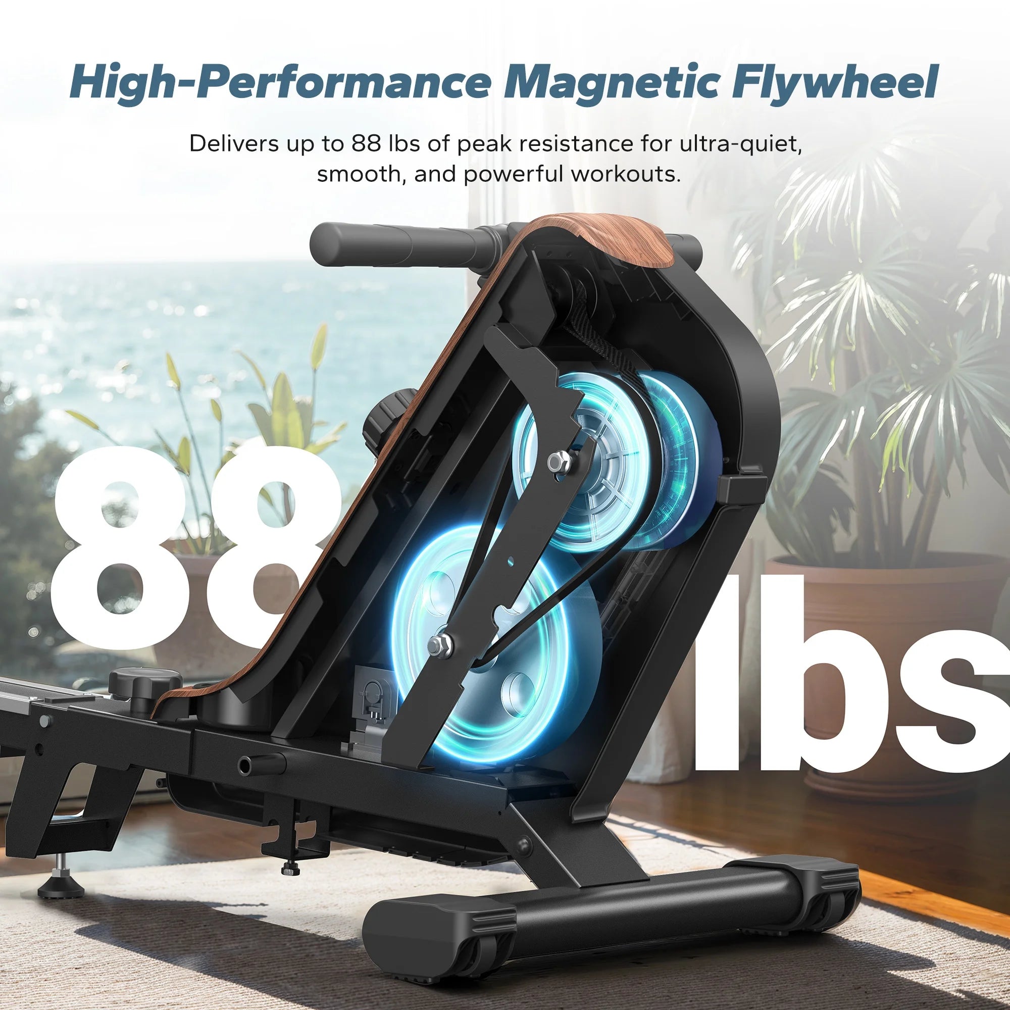 Magnetic Rowing Machines for Home, Quiet Row Machine with 51.2" Extended Rail, 16-Level Powerful Magnetic Rower and 350 LBS Weight Capacity