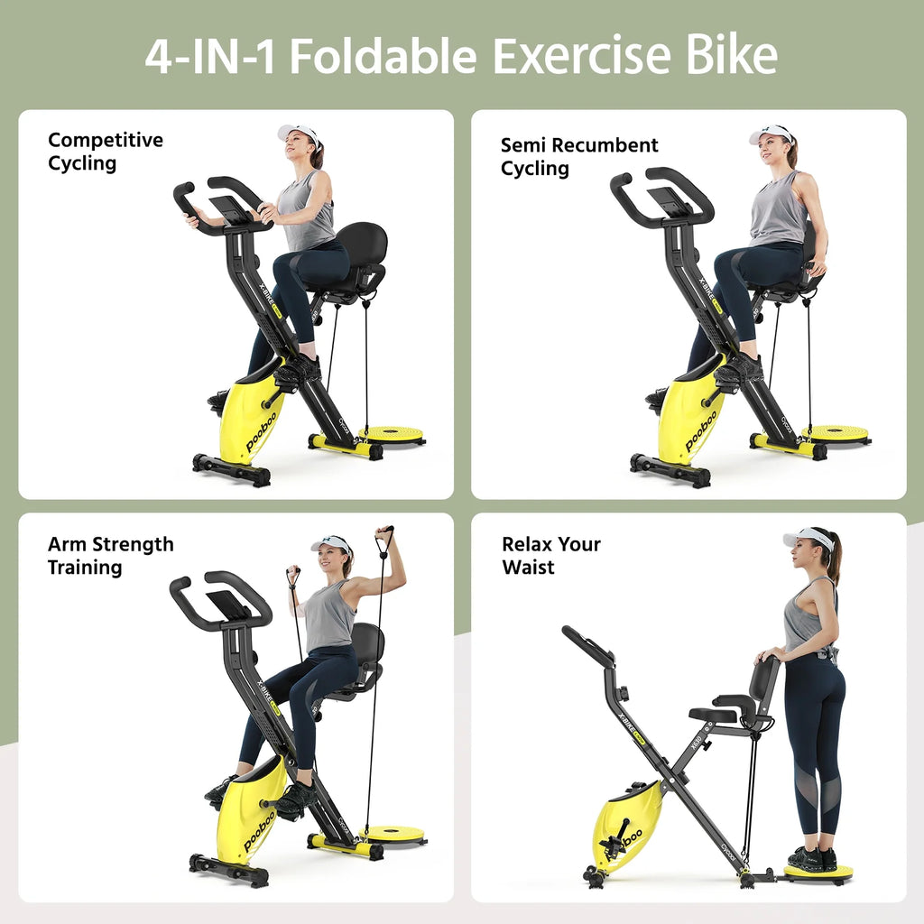 4In1 Folding Exercise Bike Indoor Cycling Bike Stationary Magnetic X Bike Gym Workout 300Lb Easy to Get On/Off