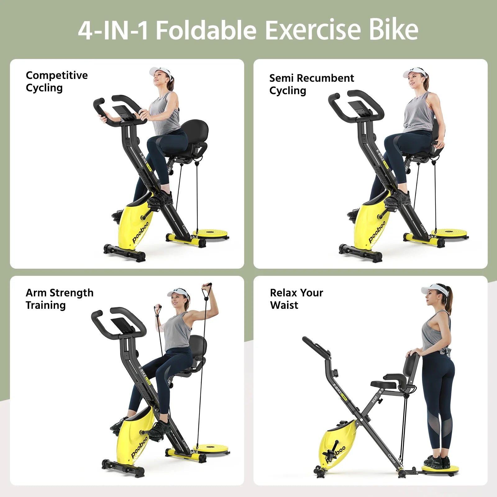 4In1 Folding Exercise Bike Indoor Cycling Bike Stationary Magnetic X Bike Gym Workout 300Lb Easy to Get On/Off