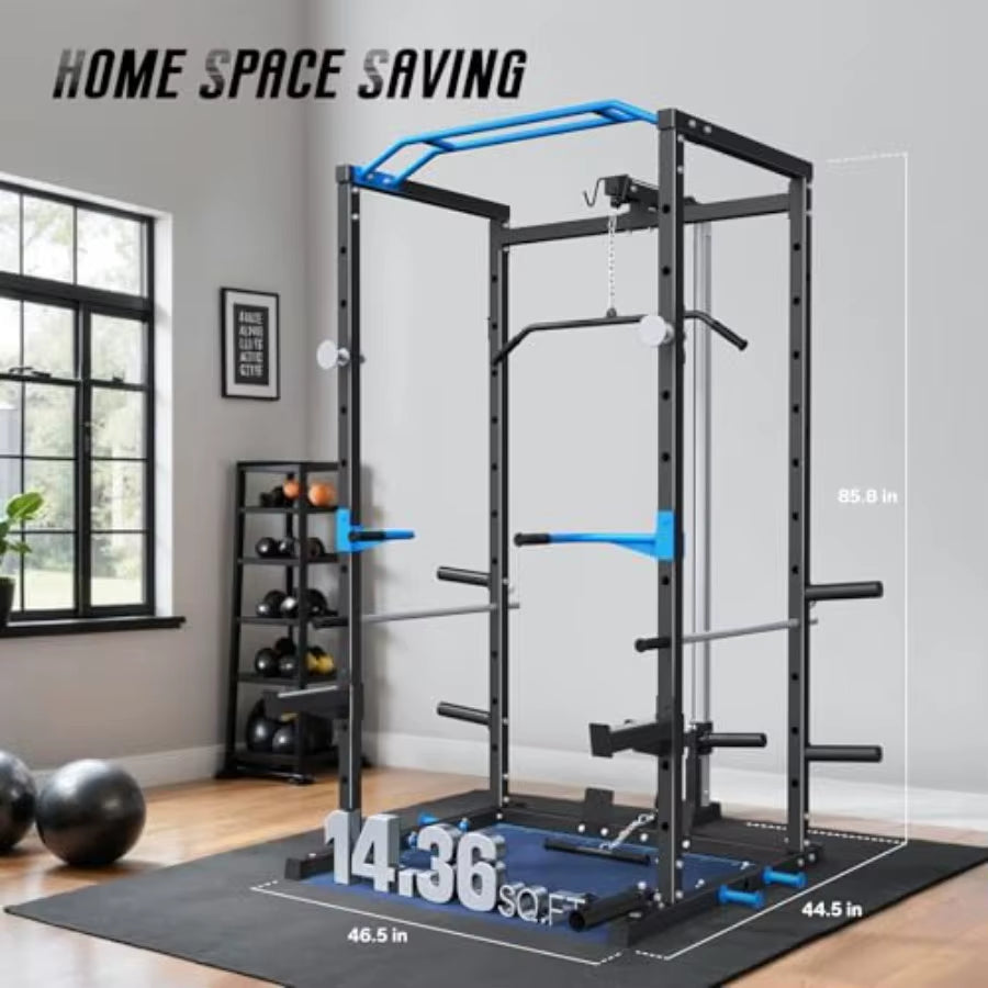 Power Cage Multifunctional Squat Rack for Home Gym with Cable Crossover System 1600LBS Weight Capacity Strength Training Equipm