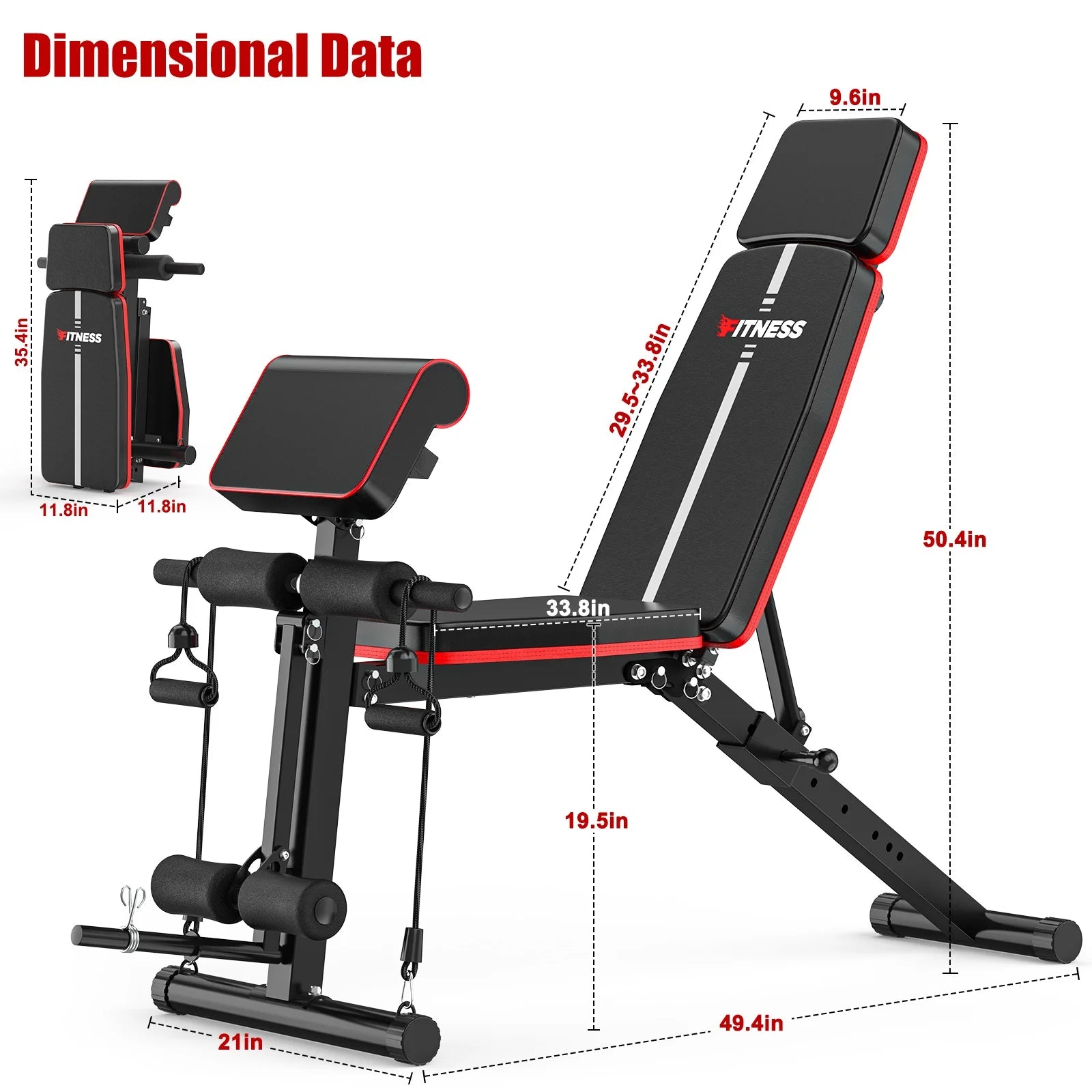 7 Positions Adjustable Weight Bench with Extended Headrest and Leg Extension,Foldable Workout Bench Weight Bench Press for Full Body Strength Training,Maximum Weight 770 Lbs.