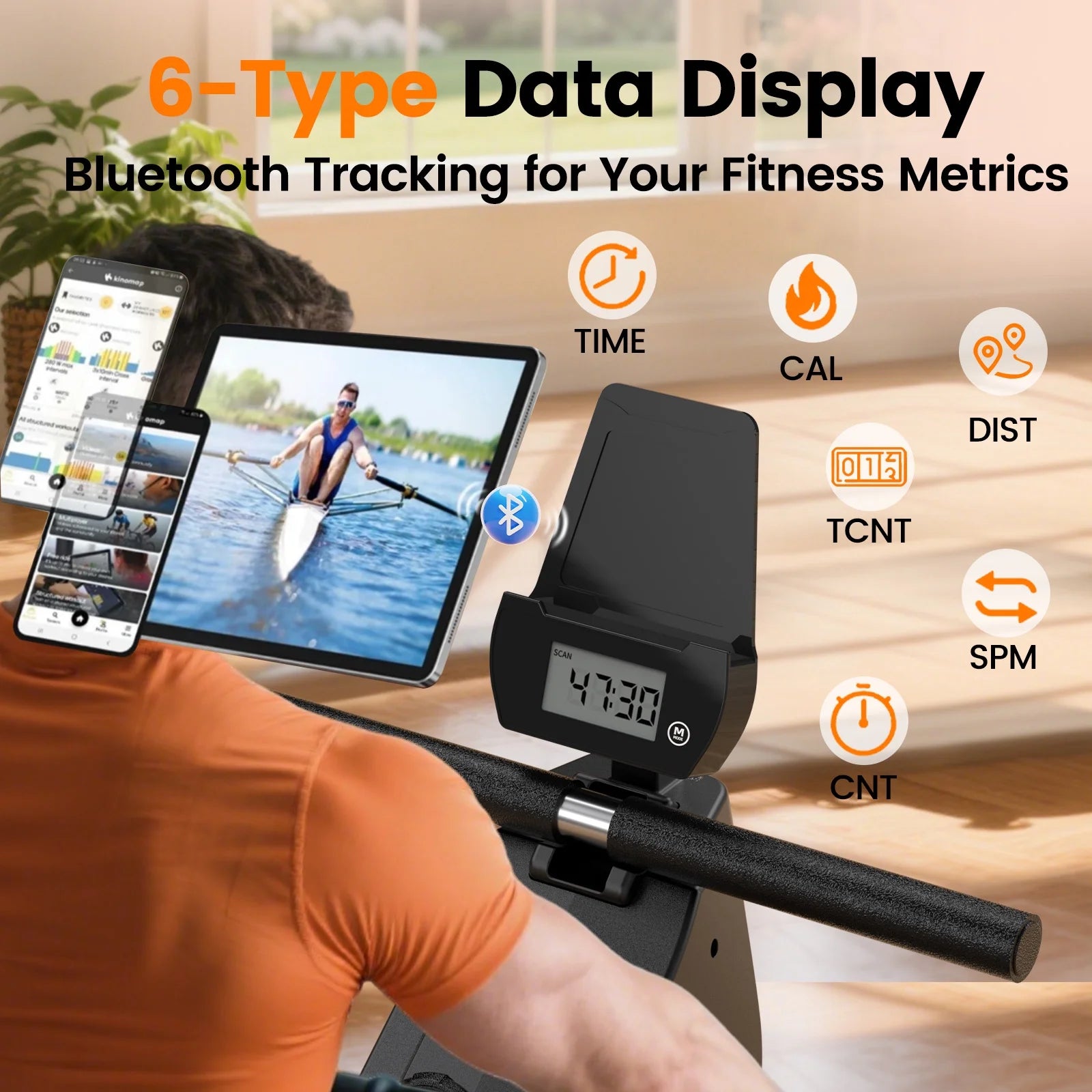 Magnetic Rowing Machine 350 LB Weight Capacity , Foldable Rower for Home Use with 16-Level Max 115Lbs Adjustable Resistance and Bluetooth