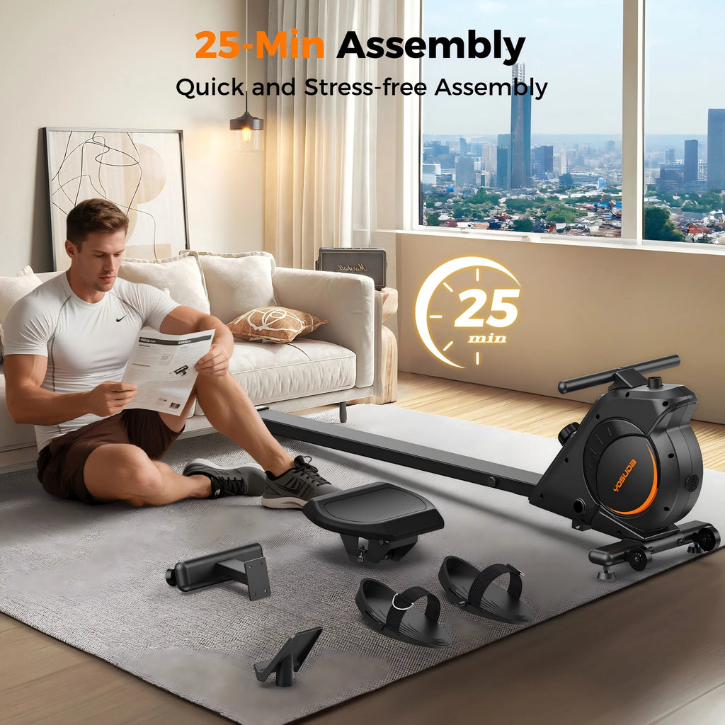Magnetic Rowing Machine for Home Workout, 350 Lb Capacity, 16 Levels of Quiet Magnetic Resistance, Rower Machine Use with Bluetooth, App Supported