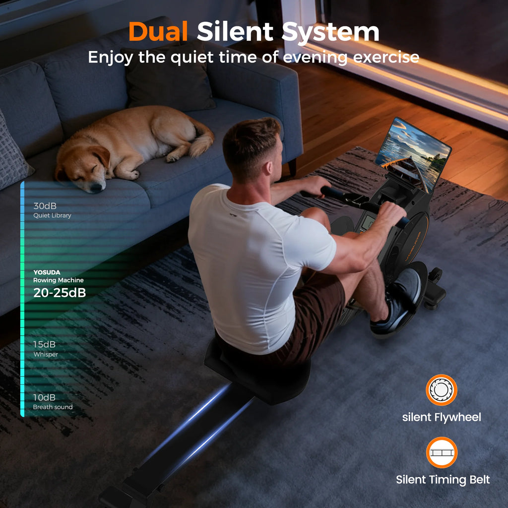 Magnetic Rowing Machine for Home Workout, 350 Lb Capacity, 16 Levels of Quiet Magnetic Resistance, Rower Machine Use with Bluetooth, App Supported