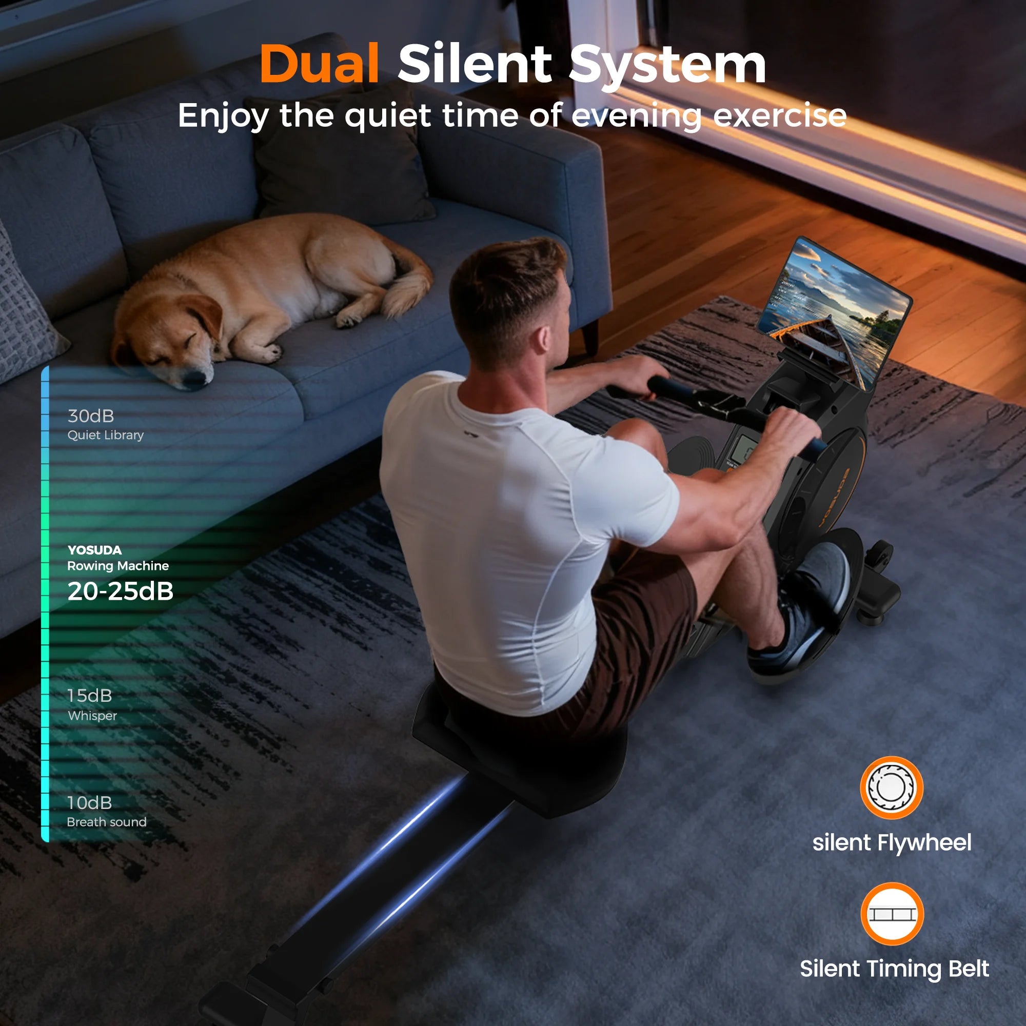 Magnetic Rowing Machine for Home Workout, 350 Lb Capacity, 16 Levels of Quiet Magnetic Resistance, Rower Machine Use with Bluetooth, App Supported