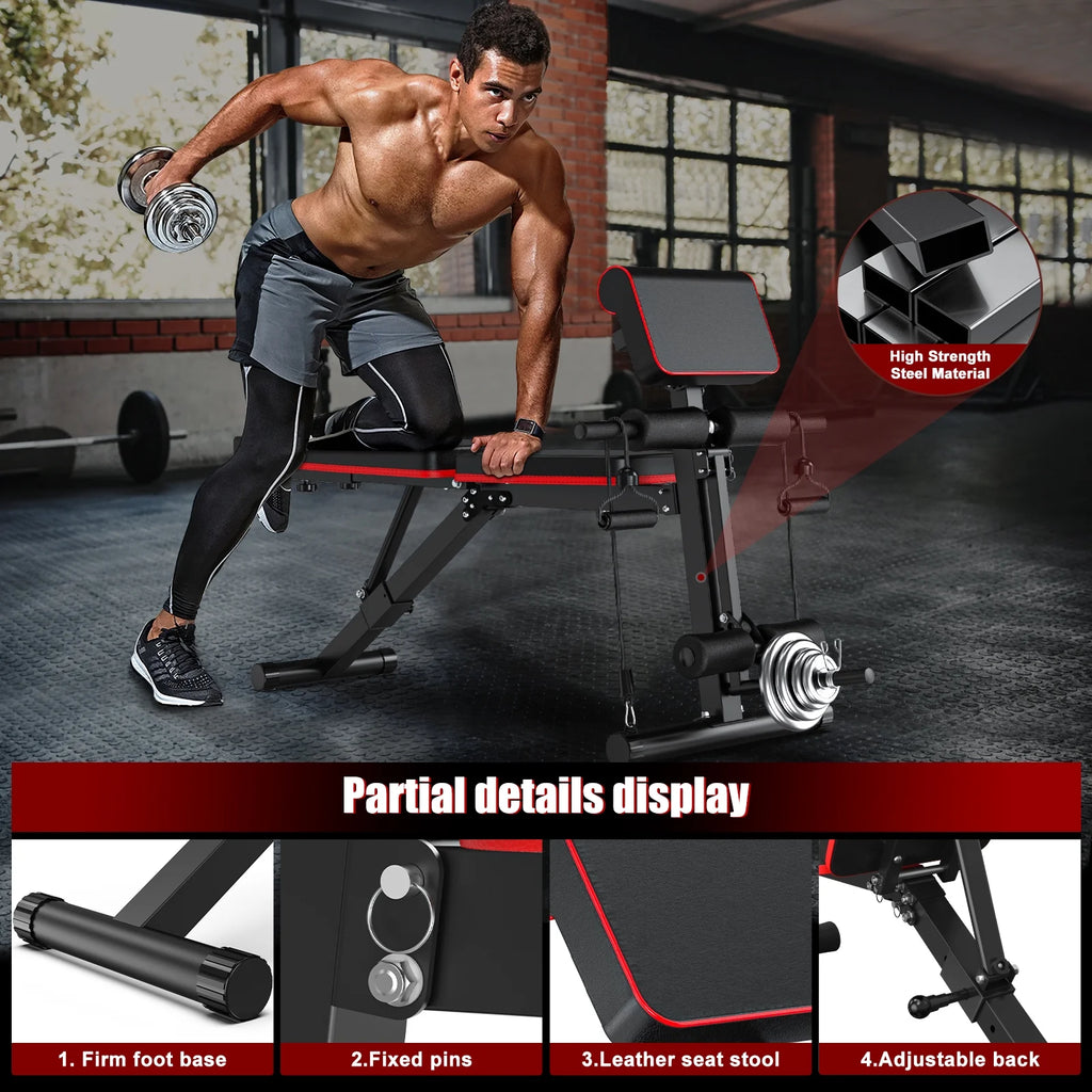 7 Positions Adjustable Weight Bench with Extended Headrest and Leg Extension,Foldable Workout Bench Weight Bench Press for Full Body Strength Training,Maximum Weight 770 Lbs.