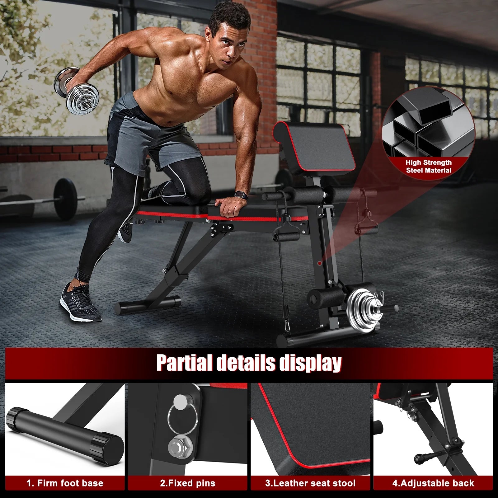7 Positions Adjustable Weight Bench with Extended Headrest and Leg Extension,Foldable Workout Bench Weight Bench Press for Full Body Strength Training,Maximum Weight 770 Lbs.