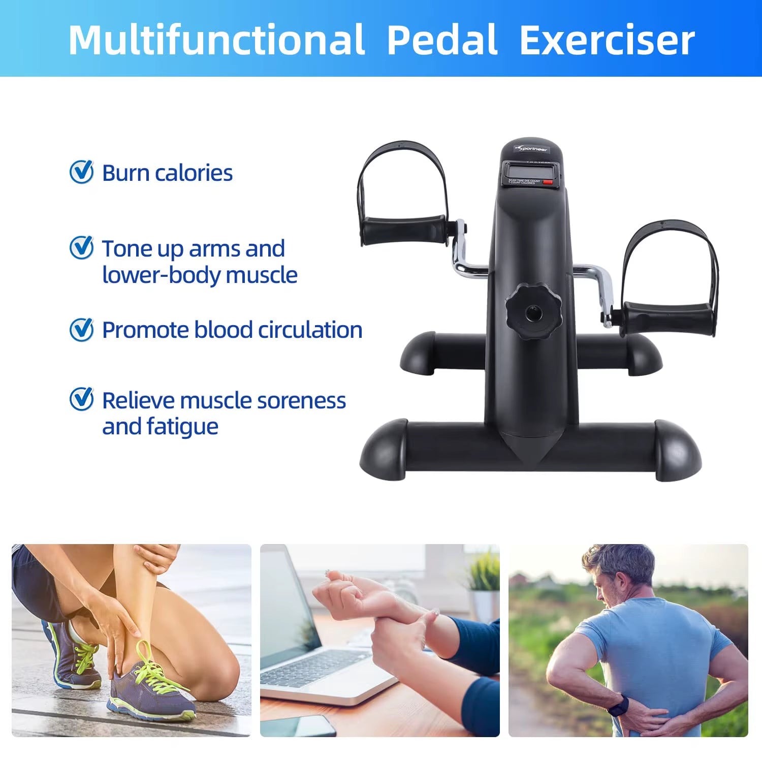 Mini Exercise Bike Portable Arm & Leg Bike Pedal Exerciser with LCD Display with Anti-Skid Mat for Home Office