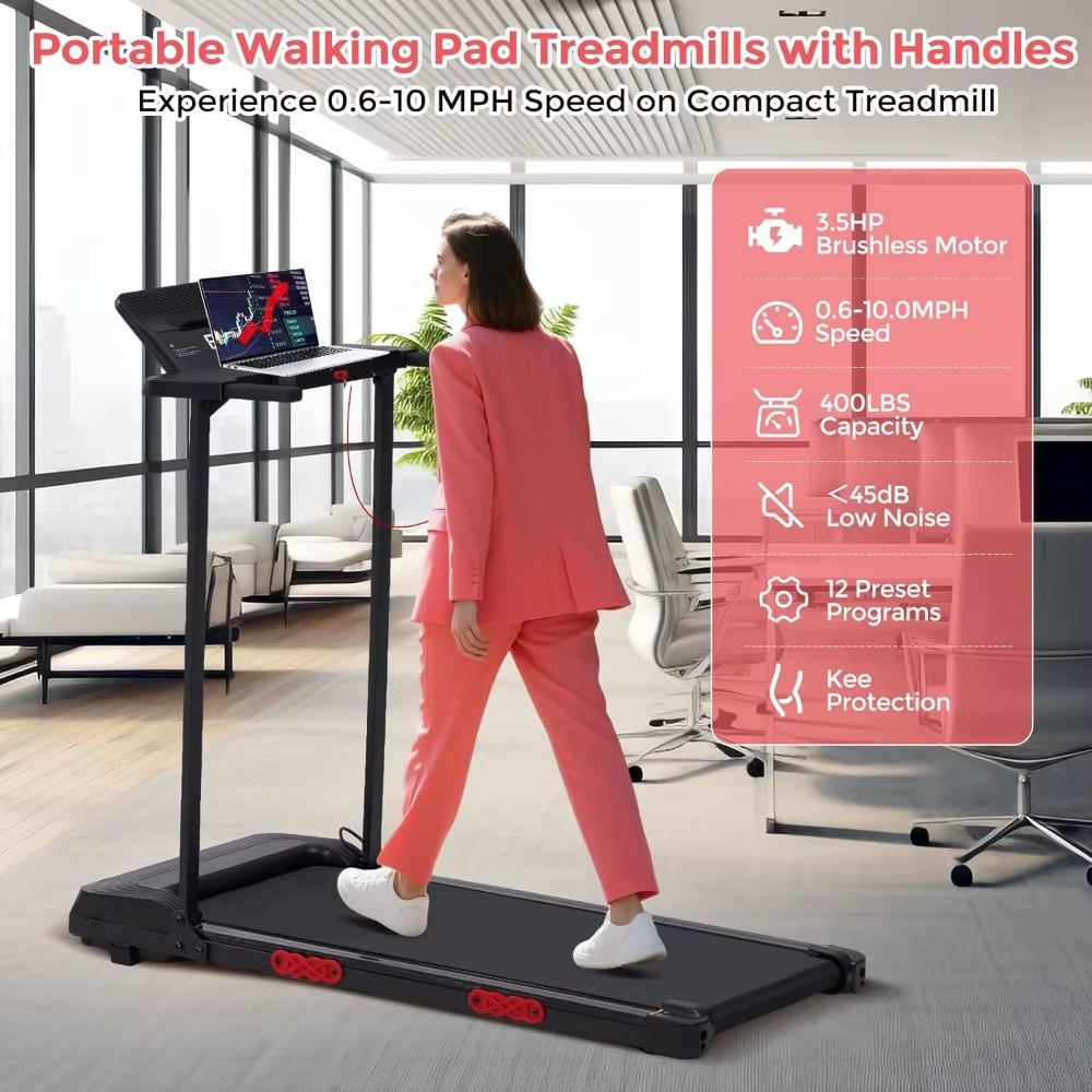 NEW - Walking Pad Treadmill with Handle Bar,3.5Hp Compact Electric Walking Pads Treadmills with Handles for Home Apartment Small