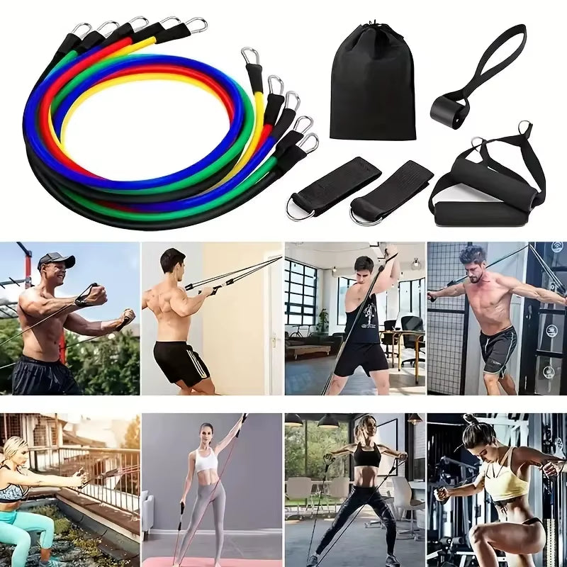 11Pcs TPE Resistance Bands Set, Resistance Bands with Door Anchor, Handles, Carry Bag, Legs Ankle Straps, Exercise Bands